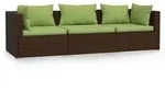 vidaXL 3-Sitzer-Sofa mit Kissen Braun Poly Rattan - Braun