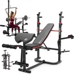 Hop-Sport klappbare Hantelbank HS-1065 mit Latzug, Langhantel-Ablage, Curlpult und