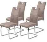 Hela Tische, 4er Set Esszimmerstuhl Freischwinger Flora - Bezug Vintage beige -