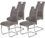 Hela Tische, 4er Set Esszimmerstuhl Freischwinger Flora - Bezug Vintage Grau -