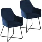 SVITA JOSIE Dining 2er Set Esszimmerstuhl Sessel Polsterstuhl Samt dunkelblau -