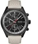 Hugo Boss Herren Chronograph Quarz Uhr mit Leder Armband 1513562 - Grau