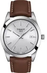 Tissot Gentleman 40 mm Quarzuhr mit silbernem Zifferblatt und braunem Lederarmband -