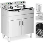 Elektro-Doppelfritteuse, freistehend mit Schrank 400 V 10000 W 26 l - Silber