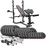 Hop-Sport Hantelbank HS-1065 + Curlpult - inkl. 135 KG Hantelset: Lang-, Curl- &