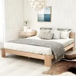 Merax Doppelbett 140x200cm mit Kopfteil und Lattenrost, Massivholzbett Funktionsbett