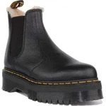 Dr Martens 2976 Quad Pisa Leder Pelz Gef&uuml;ttert Plattform Chelsea Stiefel Schwarz &ndash;