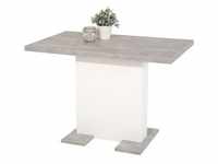 Esstisch Britt - Dekor Beton-Optik - ausziehbare Tischplatte - Säulengestell - Maß
