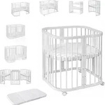 Mobiles Babybett aus Holz 7in1 mit Matratze, mitwachsend,Ohne Stoffset,Holz...