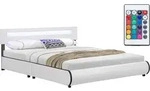 Juskys Polsterbett Sevilla 180 x 200 cm wei&szlig; &ndash; Bettgestell mit LED Beleuchtung,