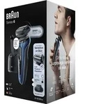 Braun Series 6 61-B7200CC, Folienschaber, Schwarz, Blau, Edelstahl, Tasten, Ladend,