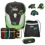 Scout Schulranzen LED Sunny II Set 5-teilig Dino Hunter dunkelgrau - Gr&uuml;n