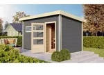 Karibu Saunahaus Au&szlig;ensauna Gartensauna Skrollan 3 terragrau lackiert Ofen 9 KW