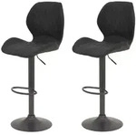 2er Set Barhocker Sonja - Mikrofaser Anthrazit Rautensteppung - Metallgestell...