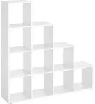 VASAGLE B&uuml;cherregal mit 10 W&uuml;rfeln Raumteiler Treppenregal Standregal wei&szlig; - Wei&szlig;