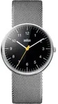Braun Herren 3-Zeiger Analogue Uhr mit Milanaise-Armband und gelber Sekunde - Silber