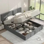 Merax Hydraulisches Boxspringbett 140x200cm mit Bettkasten, Polsterbett mit