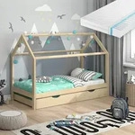 Hausbett Vitalispa Wiki Naturholz 90x200 cm mit G&auml;stebett und Matratze, Model 37585
