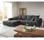 DELIFE Ecksofa Josea 300x220 cm Mikrofaser Schwarz Recamiere links - Schwarz