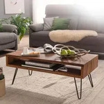 WOHNLING Couchtisch 100x40x50 cm Sheesham Massivholz / Metall Sofatisch Design