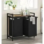 VASAGLE W&auml;schekorb 2 F&auml;cher, mit Ablage, ausziehbar abnehmbar, 2 x 46 L -...