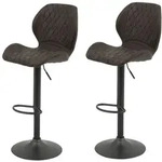2er Set Barhocker Sonja - Mikrofaser Braun m.Rautensteppung - Metallgestell Grau -