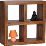 WOHNLING Standregal Massivholz Sheesham 82 cm hoch 4 B&ouml;den Design Holz-Regal
