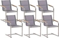 BELIANI Gartenstuhl Grau Edelstahl 6er Set mit Textilbespannung Moderner Look