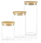Dimono Vorratsglas 3er Set aus Borosilikatglas mit Bambusdeckel - Luftdichte