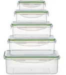 5tlg. KING&reg; Kunststoffbeh&auml;lter-Aufbewahrungs-Set GR&Uuml;N / 5x rechteckige Boxen mit