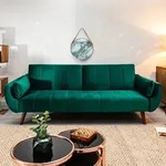 riess-ambiente Retro Schlafsofa DIVANI 220cm smaragdgr&uuml;n Samt 3-Sitzer mit
