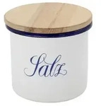 Kr&uuml;ger Dose Salz 10cm emailliert, wei&szlig;/blau/natur - Wei&szlig;/Blau/Braun