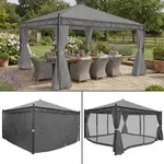 Pergola Calpe, Garten Pavillon, stabiles 7cm-Gestell mit Seitenwand + Moskitonetz