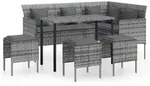 vidaXL 5-tlg. Sofagarnitur in L-Form mit Kissen Poly Rattan Grau - Grau