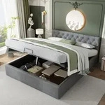 Flieks Polsterbett 140x200cm, Stauraumbett Boxspringbett mit Stauraum und Lattenrost,