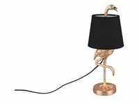 Retro Tischleuchte Flamingo in Gold mit Stoff Lampenschirm in Schwarz, Höhe 42cm