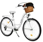 Milord Komfort Fahrrad Mit Weidenkorb Damenfahrrad, 26 Zoll, Weiss, 7 Gang Shimano -