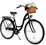 Milord Komfort Fahrrad Mit Weidenkorb Damenfahrrad, 26 Zoll, Schwarz, 1 Gang -