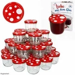 100er Set Sturzglas 230 ml To 82 Fliegenpilz Deckel rot wei&szlig; gepunktet incl. Diamant