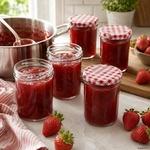 48er Set Marmeladenglas 435ml Einmachglas TO82 Deckel rot kariert Heft - Rot