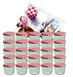 25er Set Sturzglas 230 ml To 82 rot karierter Deckel incl. Diamant-Zucker