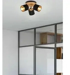 Reality Leuchten Strahler Tommy R81333930, Metall Schwarz matt, Holzdekor, Stoff -
