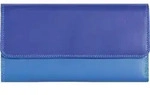 Bunte Leder Geldb&ouml;rse 17x10x3cm mit Kreditkartenf&auml;chern, M&uuml;nzfach und Stift - Blau