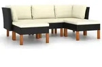 vidaXL 5-tlg. Garten-Lounge-Set mit Kissen Poly Rattan Schwarz - Schwarz