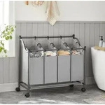 SONGMICS W&auml;schekorb, mit 4 abnehmbaren Stofftaschen, Rollen, 4 x 35 L, grau - Grau