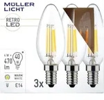 M&uuml;ller-Licht LED Kerze 4W E14 2700K klar 3er Box, 4 W, 40 W, E14, 470 lm, 10000 h,