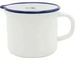 KR&Uuml;GER Milchtopf Husum 12 cm mit Ausguss Emaille wei&szlig; - Wei&szlig;/Blau