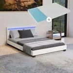 Juskys Polsterbett Paris 140 x 200 cm Kunstleder mit LED, Matratze & Lattenrost -