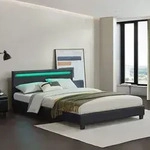 Juskys Polsterbett Paris 140 x 200 cm Kunstleder mit LED, Matratze & Lattenrost -
