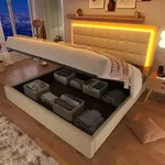Flieks Polsterbett 180x200cm mit Lattenrost und Stauraum, Boxspringbett mit Led